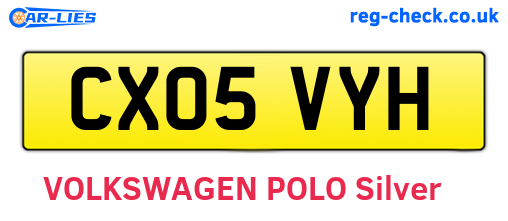 CX05VYH are the vehicle registration plates.