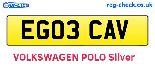 EG03CAV are the vehicle registration plates.