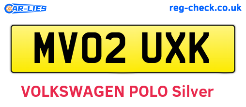MV02UXK are the vehicle registration plates.