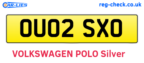 OU02SXO are the vehicle registration plates.