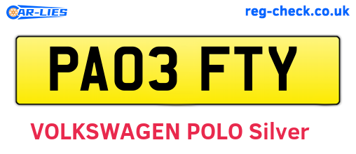 PA03FTY are the vehicle registration plates.