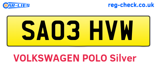 SA03HVW are the vehicle registration plates.