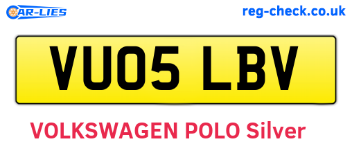 VU05LBV are the vehicle registration plates.