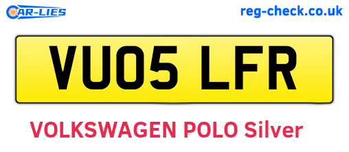 VU05LFR are the vehicle registration plates.