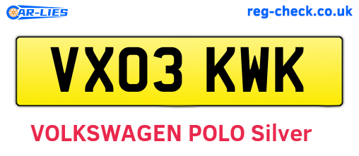 VX03KWK are the vehicle registration plates.
