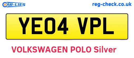 YE04VPL are the vehicle registration plates.
