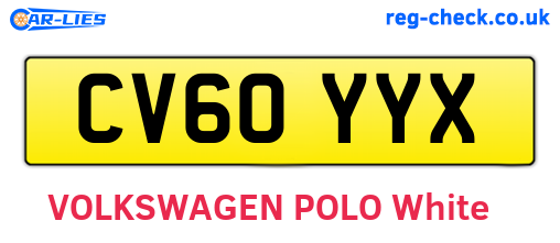 CV60YYX are the vehicle registration plates.