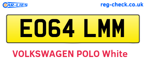 EO64LMM are the vehicle registration plates.