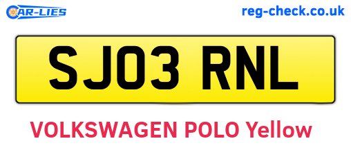 SJ03RNL are the vehicle registration plates.