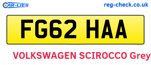 FG62HAA are the vehicle registration plates.