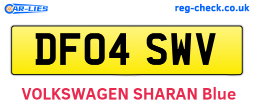 DF04SWV are the vehicle registration plates.