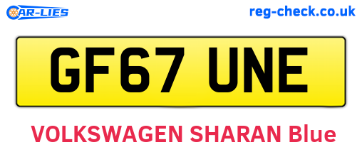 GF67UNE are the vehicle registration plates.