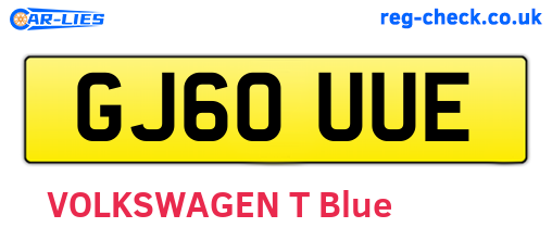 GJ60UUE are the vehicle registration plates.