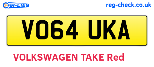 VO64UKA are the vehicle registration plates.