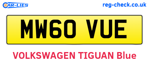 MW60VUE are the vehicle registration plates.
