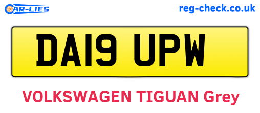 DA19UPW are the vehicle registration plates.