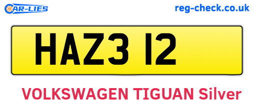 HAZ312 are the vehicle registration plates.