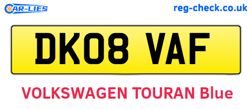 DK08VAF are the vehicle registration plates.