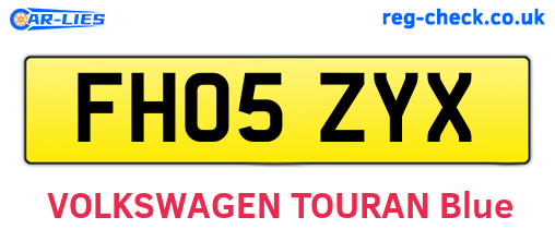 FH05ZYX are the vehicle registration plates.