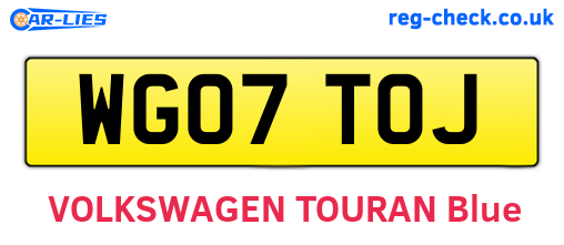 WG07TOJ are the vehicle registration plates.