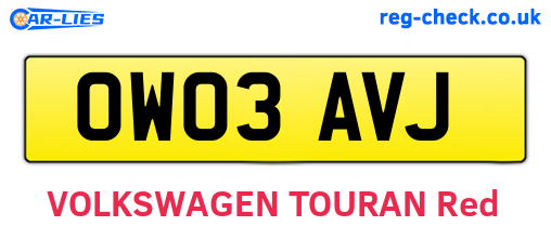 OW03AVJ are the vehicle registration plates.