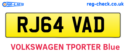 RJ64VAD are the vehicle registration plates.