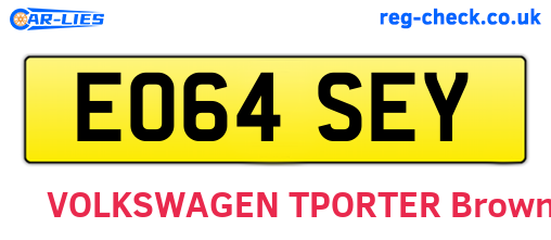 EO64SEY are the vehicle registration plates.
