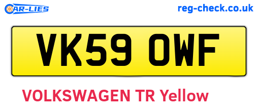 VK59OWF are the vehicle registration plates.