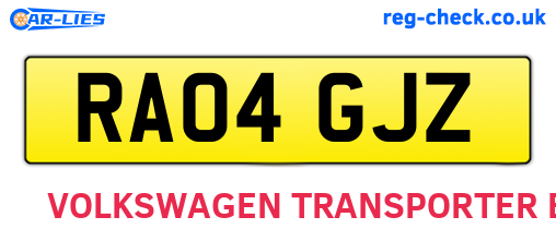 RA04GJZ are the vehicle registration plates.