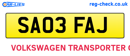 SA03FAJ are the vehicle registration plates.