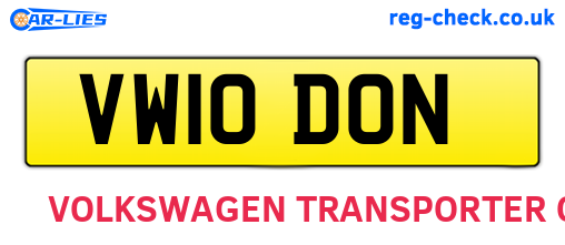 VW10DON are the vehicle registration plates.