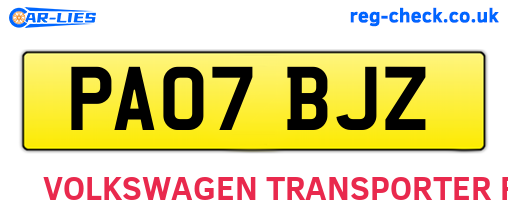 PA07BJZ are the vehicle registration plates.