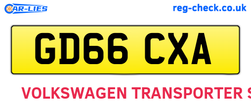 GD66CXA are the vehicle registration plates.