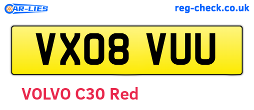 VX08VUU are the vehicle registration plates.
