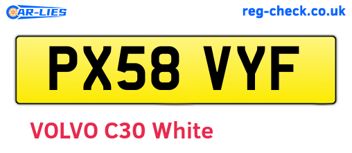 PX58VYF are the vehicle registration plates.