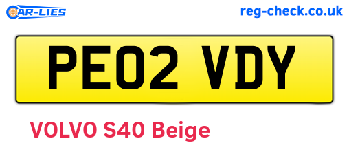 PE02VDY are the vehicle registration plates.