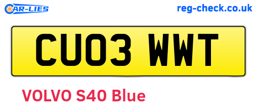 CU03WWT are the vehicle registration plates.