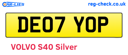 DE07YOP are the vehicle registration plates.