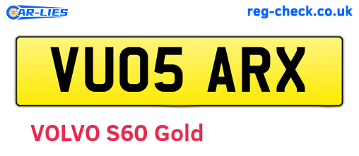 VU05ARX are the vehicle registration plates.