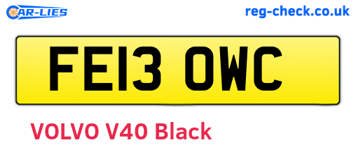 FE13OWC are the vehicle registration plates.