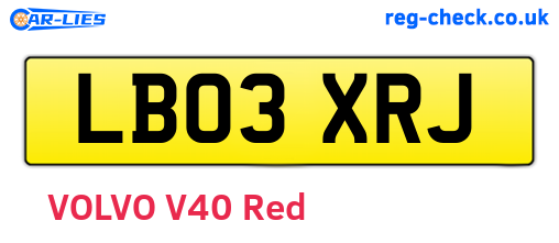 LB03XRJ are the vehicle registration plates.