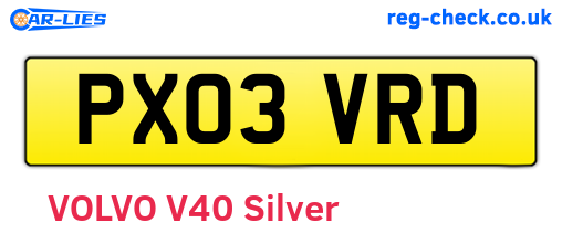 PX03VRD are the vehicle registration plates.