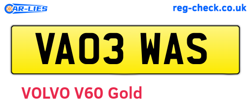 VA03WAS are the vehicle registration plates.
