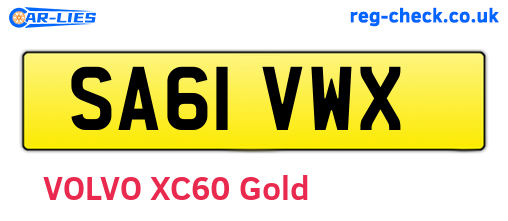 SA61VWX are the vehicle registration plates.