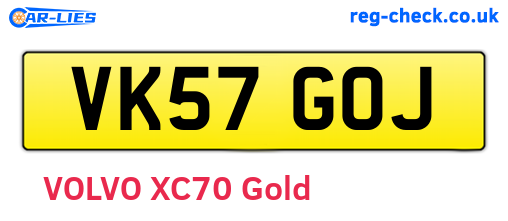 VK57GOJ are the vehicle registration plates.