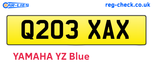 Q203XAX are the vehicle registration plates.