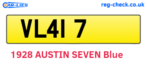 VL417 are the vehicle registration plates.