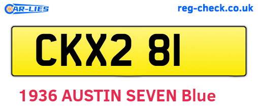 CKX281 are the vehicle registration plates.