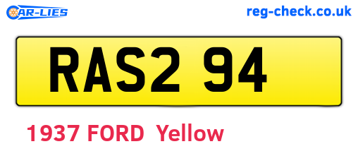 RAS294 are the vehicle registration plates.
