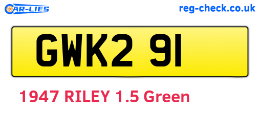GWK291 are the vehicle registration plates.